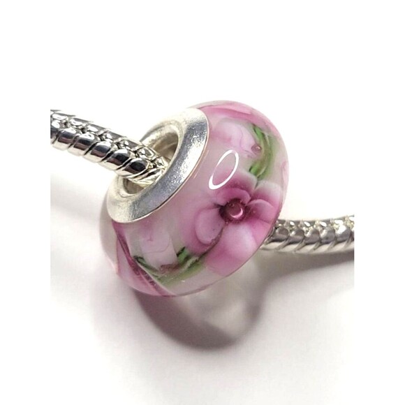 Chill Charms Of Texas Jewelry - NWT For Pandora Charm Bracelet 925 Sterling Silver Murano Glass Flower Bead Pink